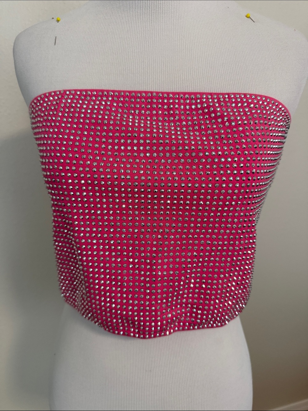 Hot Pink Rhinestone Strapless Tube Camisole